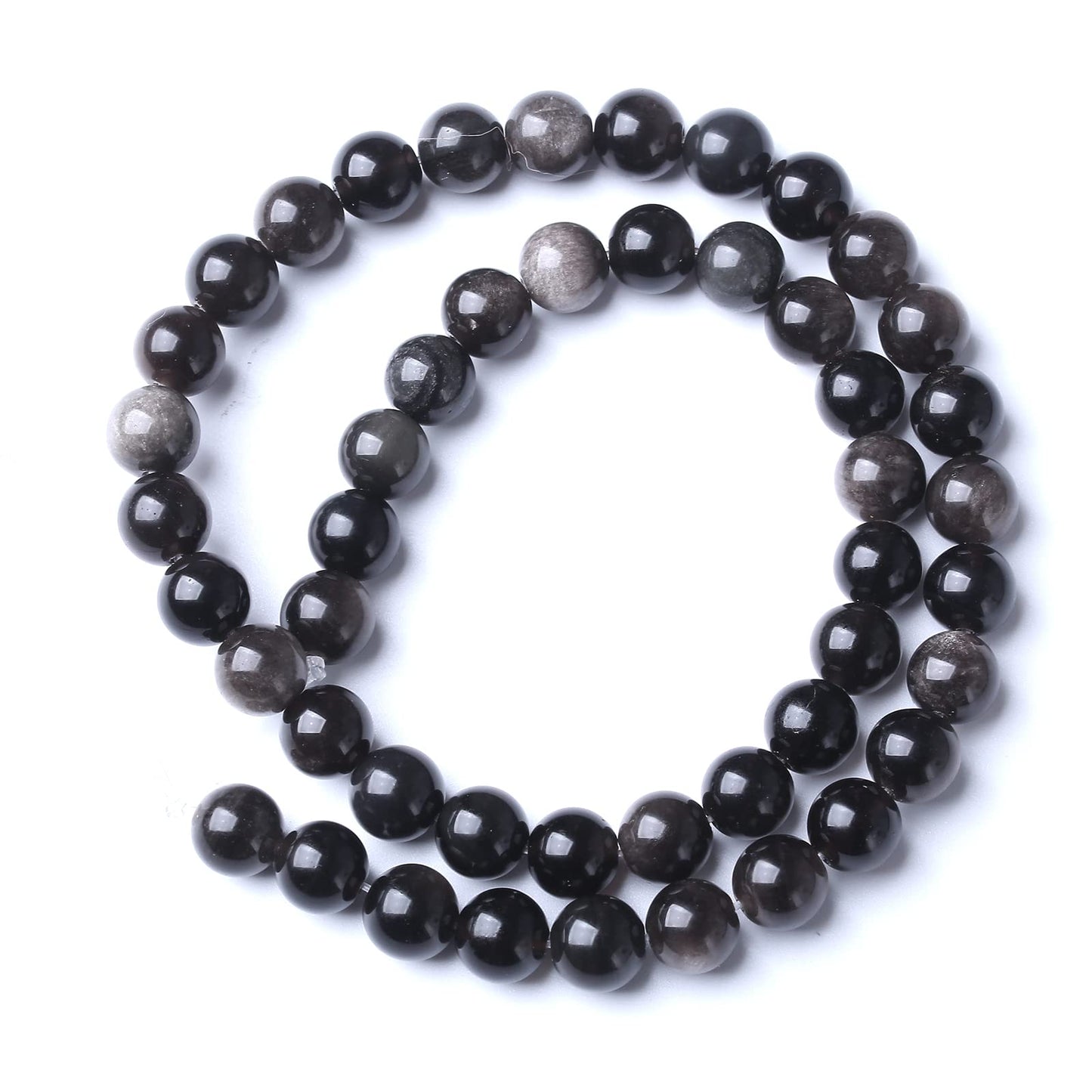 60pcs 6mm AAA Natural Obsidian Stone Beads Gemstone Round Loose Beads for Jewelry Making DIY Bracelet (Sliver Color Obsidian Stone, 6mm)