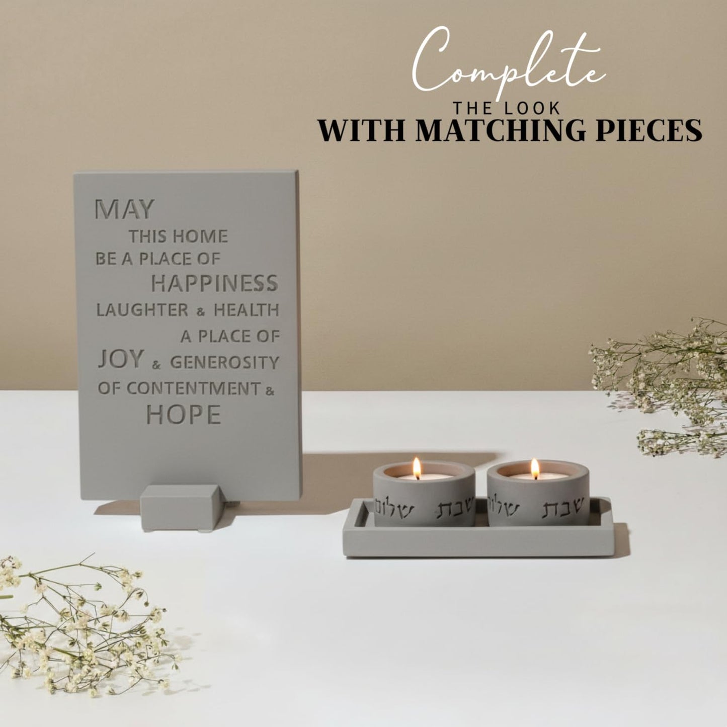 SURI Jewish Home Blessing – Modern Concrete Bless This Home Sign, Jewish Home Decor & New Home Gift