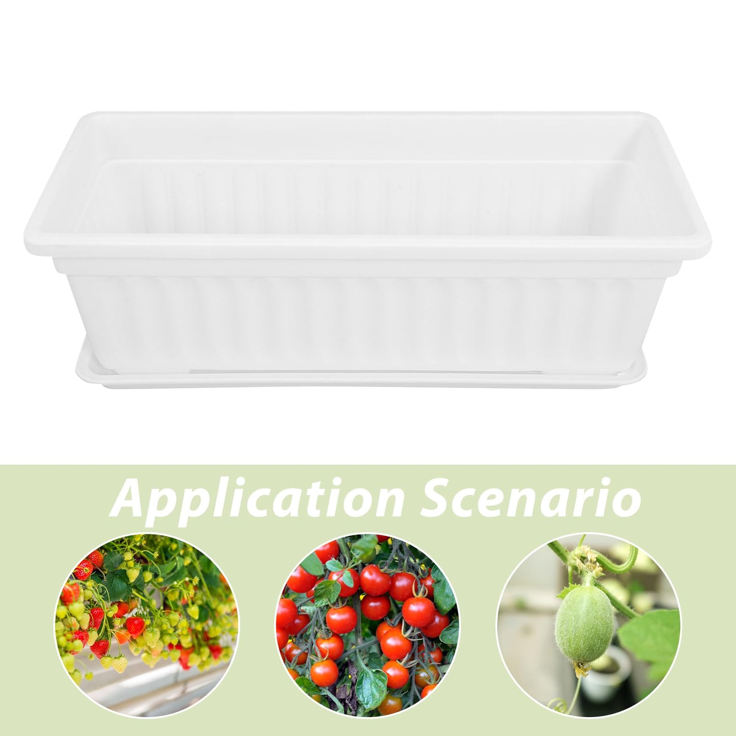 POPETPOP Window Box Planter: 2pcs Plastic Rectangular Planter Window Flower Pot Plant Pots Vegetable Planters Long Pots for Windowsill Patio Garden, 43x19cm, White
