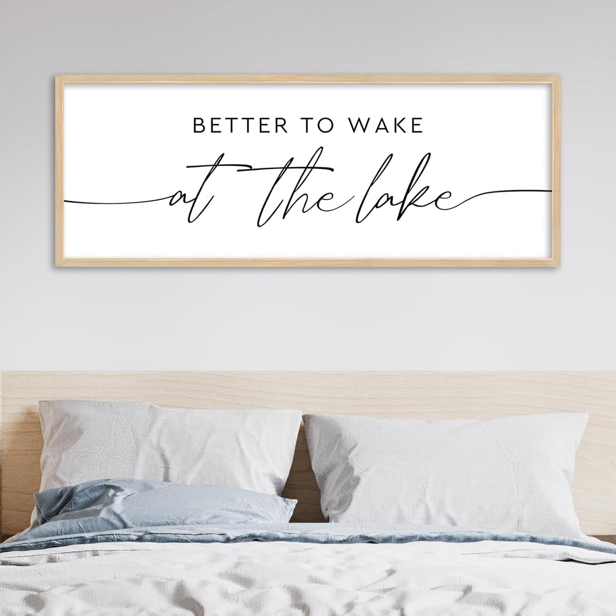 SRSZHIYUE Better To Wake At The Lake Wall Decor Above Bed Sign 32"×12" for Lake House Bedroom Over Bed Large Wood Framed Wall Hanging Art (Wood)