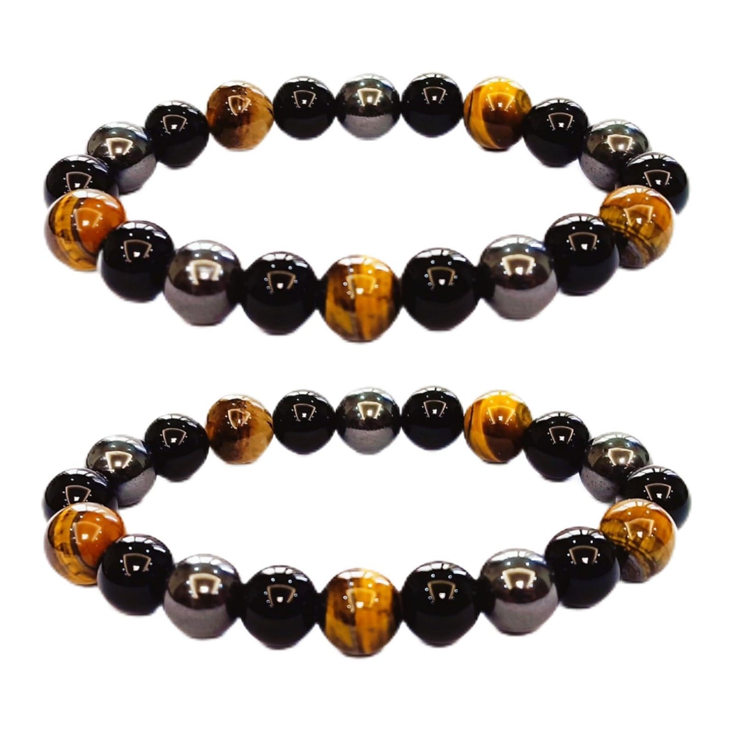 WEFRIN Triple Protection Bracelet for Bring Luck and Prosperity Hematite Black Obsidian Tiger Eye Stone Bracelets for Men Women, Beaded Buddha Healing Rope Uni Bracelet (2pcs)