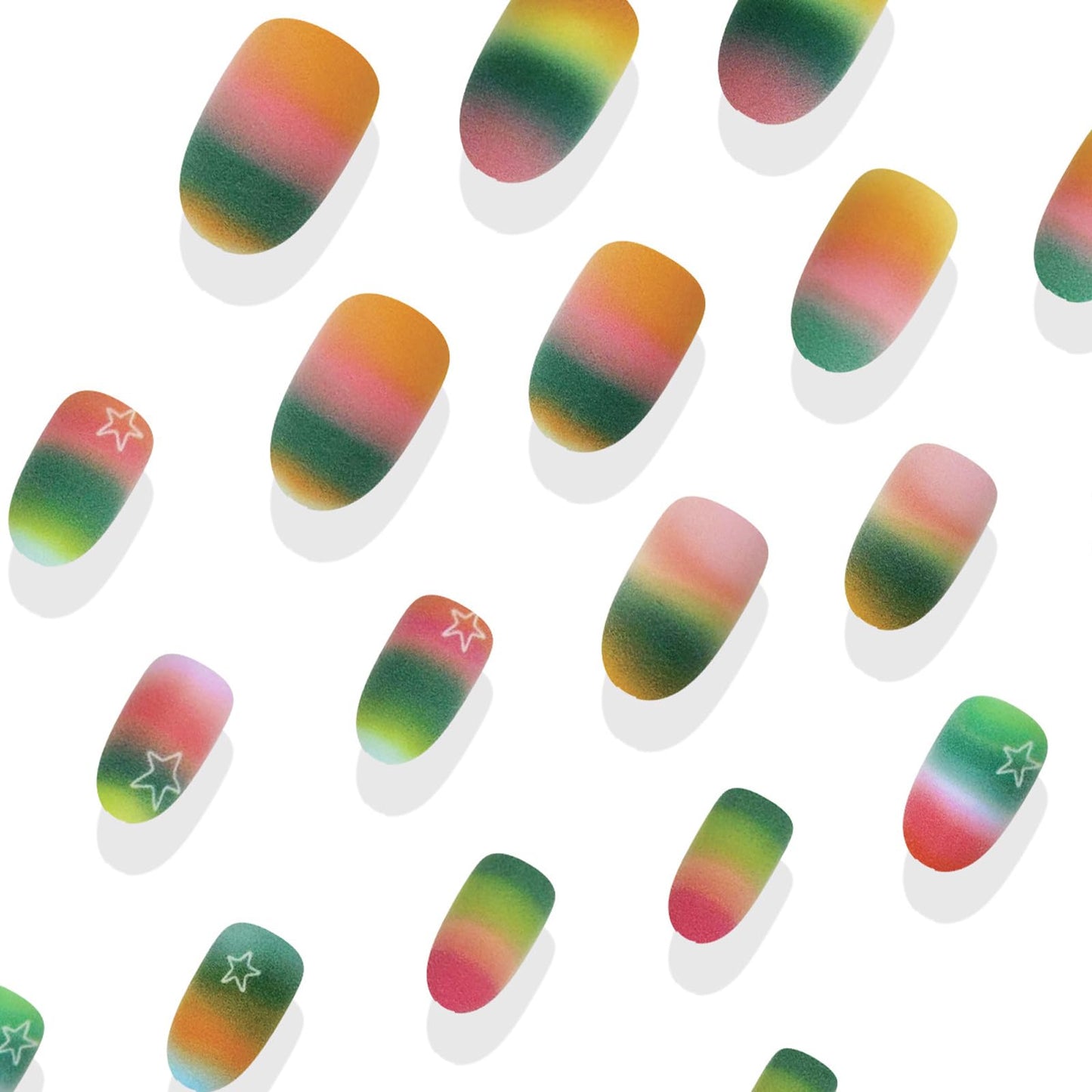 IMSOHOT Rainbow Press on Nails Short Oval Fake Nails Colorful Gradient Matte Acrylic Round False Nails Full Cover Glue on Nails for Women Girls Y2K DIY Nail Manicure 24Pcs