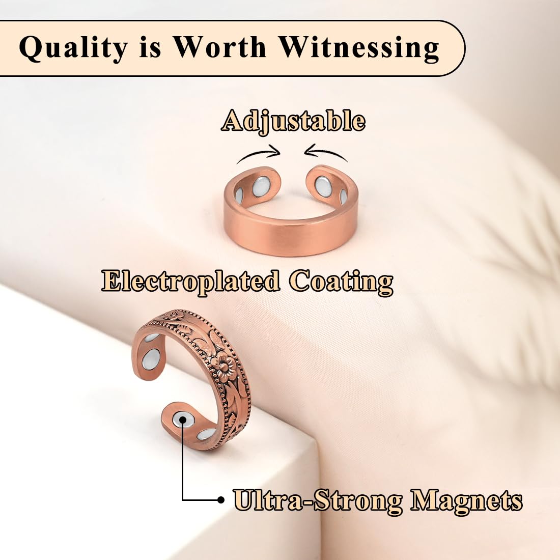Vicmag Copper Magnetic Rings for Women 99.9% Copper Finger Ring Ultra Strength Magnet Gift Adjustable