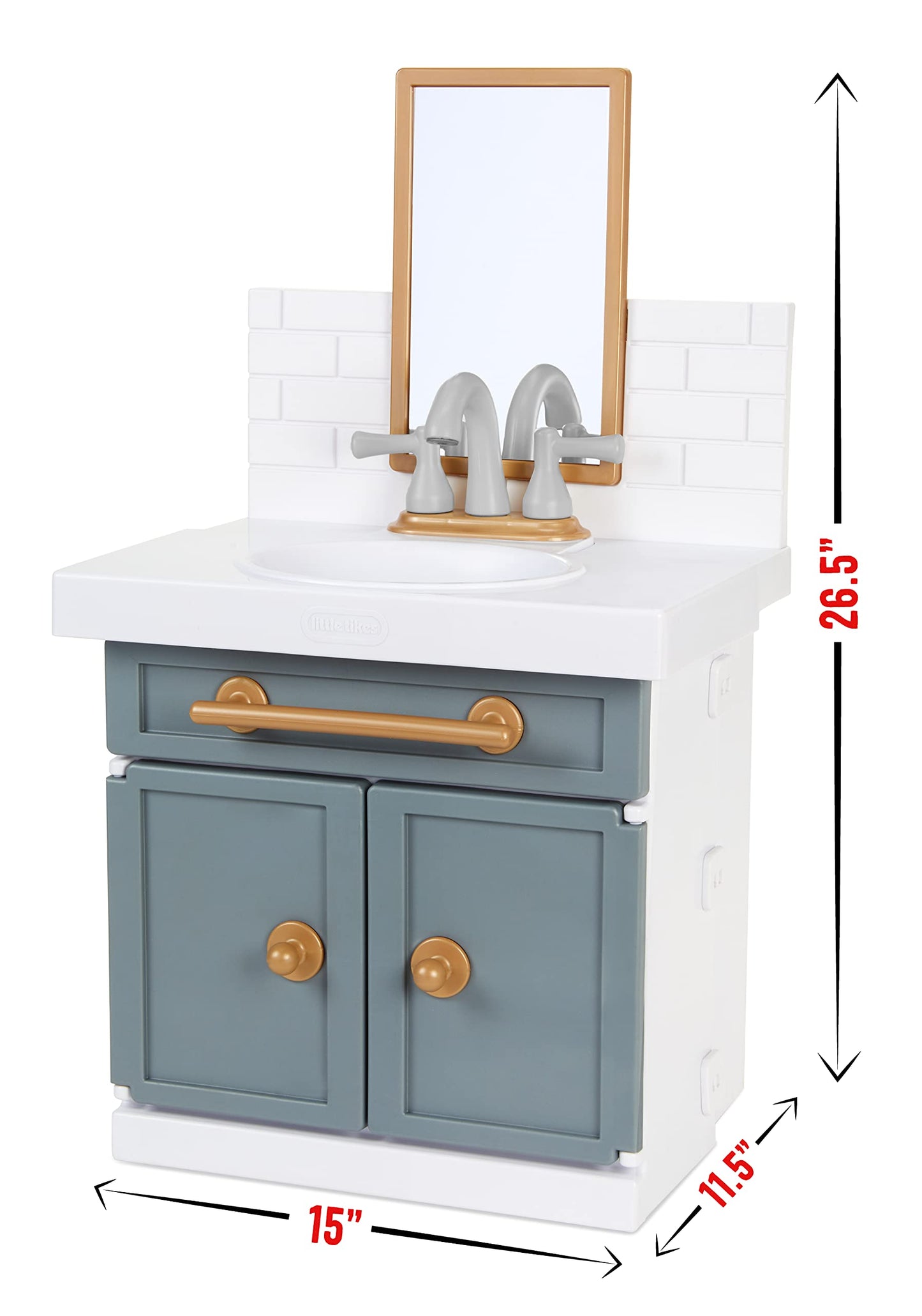 Little Tikes First Bathroom Sink with Real Working Faucet Pretend Play for Kids, 12 Bathroom Accessories, Interactive Unique Toy Multi-Color, Ages 2+ Grey