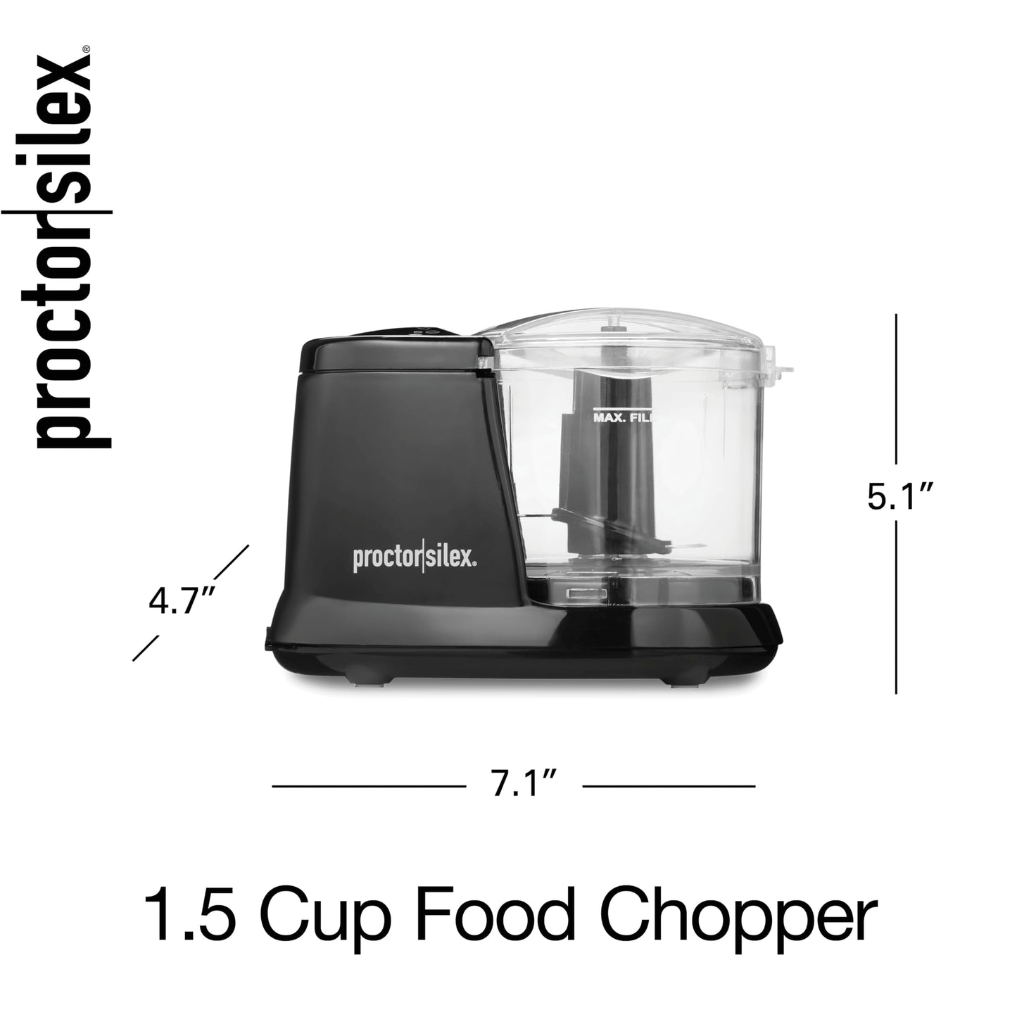 Proctor Silex Durable Electric Vegetable Chopper & Mini Food Processor for Chopping, Puree & Emulsify, 1.5 Cup, Black
