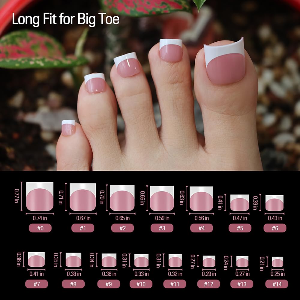 YeeLam Toe Nail Press Ons – Sharp Square French Tip Toenail Press Ons, 300 Pcs Berry Pink Toe Nail Tips, Affordable Luxury Press On Toenails for Women