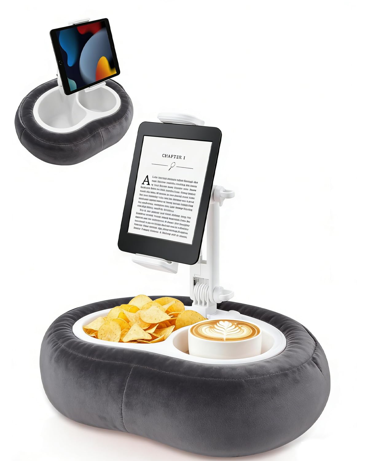 Miledi Tablet Pillow Stand, Compatible with 4.7"-12.9" Kindle, iPad, Phone/Tablet, 360° Rotating Phone Holder for Bed, Detachable Bowl, Reading and Relaxation on Bed (Black)