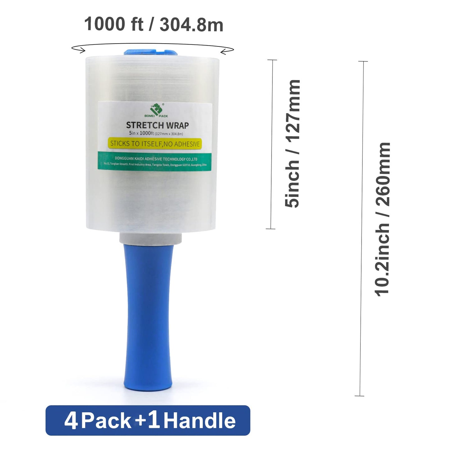 BOMEI PACK Mini Clear Industrial Stretch Wrap Film 5" x 1000ft 4 Pack with Handle, 80 Gauge Thick Cling Plastic Wrap for Moving, Pallet Wrap - Self Adhering Packaging Heavy Duty Shrink Film