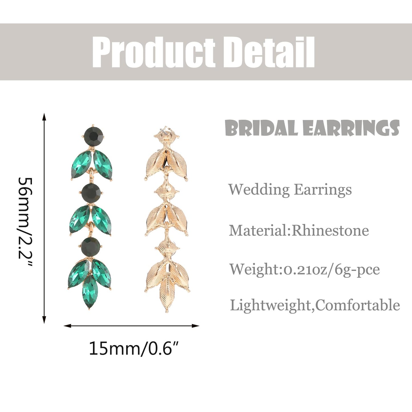 GAOKOXI Green Wedding Rhinestone Dangle Earrings Elegant Bridal Crystal Drop Earrings for Women Bridesmaids Guest Party Prom