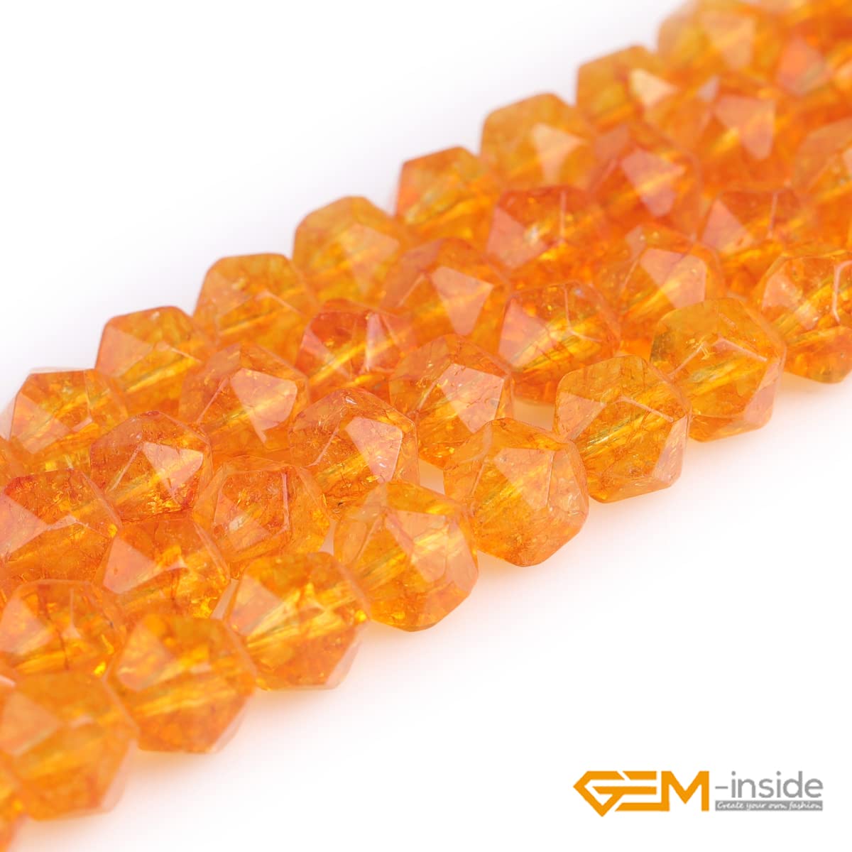 GEM-Inside 8MM Faceted Dyed Citrine Crystal Beads for Cambay Agate Beads for Jewelry Making Beads Gemstone Gem Loose Beads Findings Accessories Strand 15 Inches