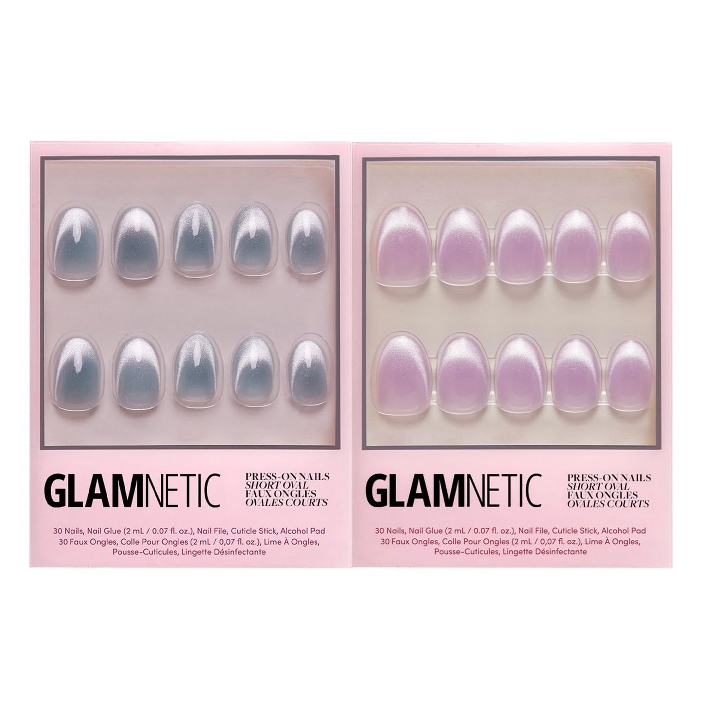 Glamnetic Press-On Nails Bundle - Unicorn Tears & Fairy Dust | Short Oval, Misty-Grey Nails with a Metallic Finish | Short Oval Beige-Pink False Nails with a Metallic Finish | Reusable, Salon-Quality