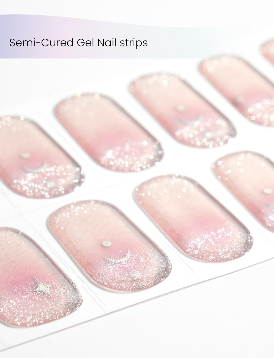 Oauee Semi Cured Gel Nail Strips | Built-In Gel Top Coat | UV Light Required | Salon Quality, Easy Application And Removal (Moon Blush)