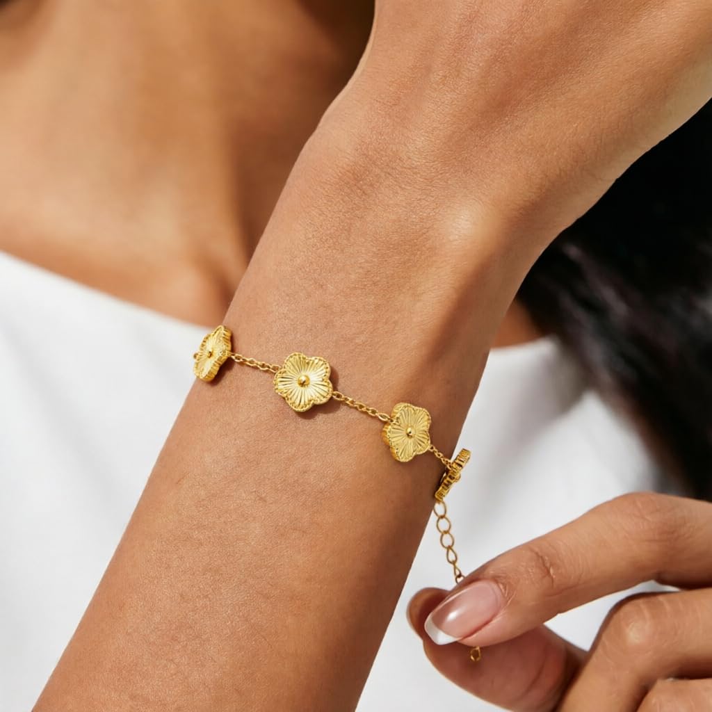 Acnode Gold Clover Bracelets for Women - Stackable Stainless Steel Nail Bracelet, Friendship & Love Bangle - Trendy Jewelry Set, Ideal Birthday Gift (Gold 3PCS)