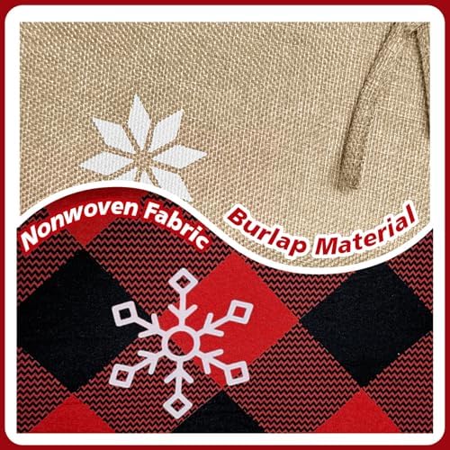 OurWarm 72 Inch Christmas Tree Skirt, Buffalo Plaid Tree Skirt for 7.5 ft Tree to 12ft Tree, Double Sided Burlap Tree Skirt Snowflake Xmas Tree Skirts for Winter Rustic Boho Farmhouse Tree Decor