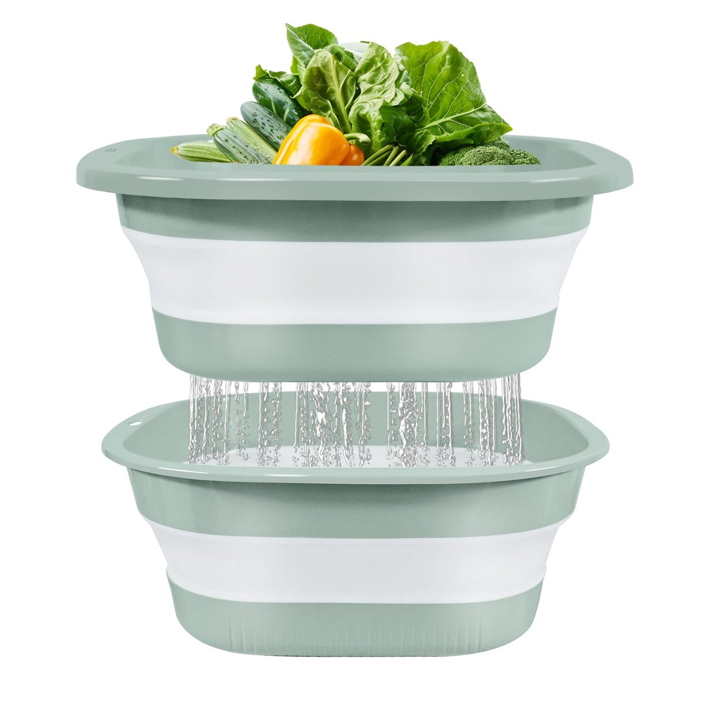 Monbalcon Collapsible Colander and Sink Basin Set - 2 in 1 Collapsible Colander Strainer with Collapsible Wash Basin for Kitchen, RV Camping, Foldable Fruit Vegetable Washing Basket, 8 QT, Blue