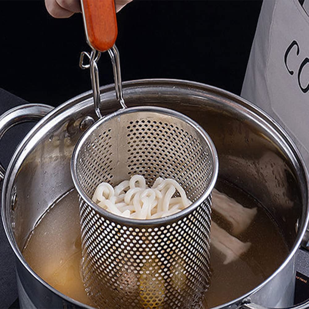 TENTA KITCHEN 2 Pieces Micro-Perforated Stainless Steel Pasta Strainer With handle,Food Dumpling Noodle Strainer,Straining Noodles Pasta Basket (Dia 4.7inch,12cm)