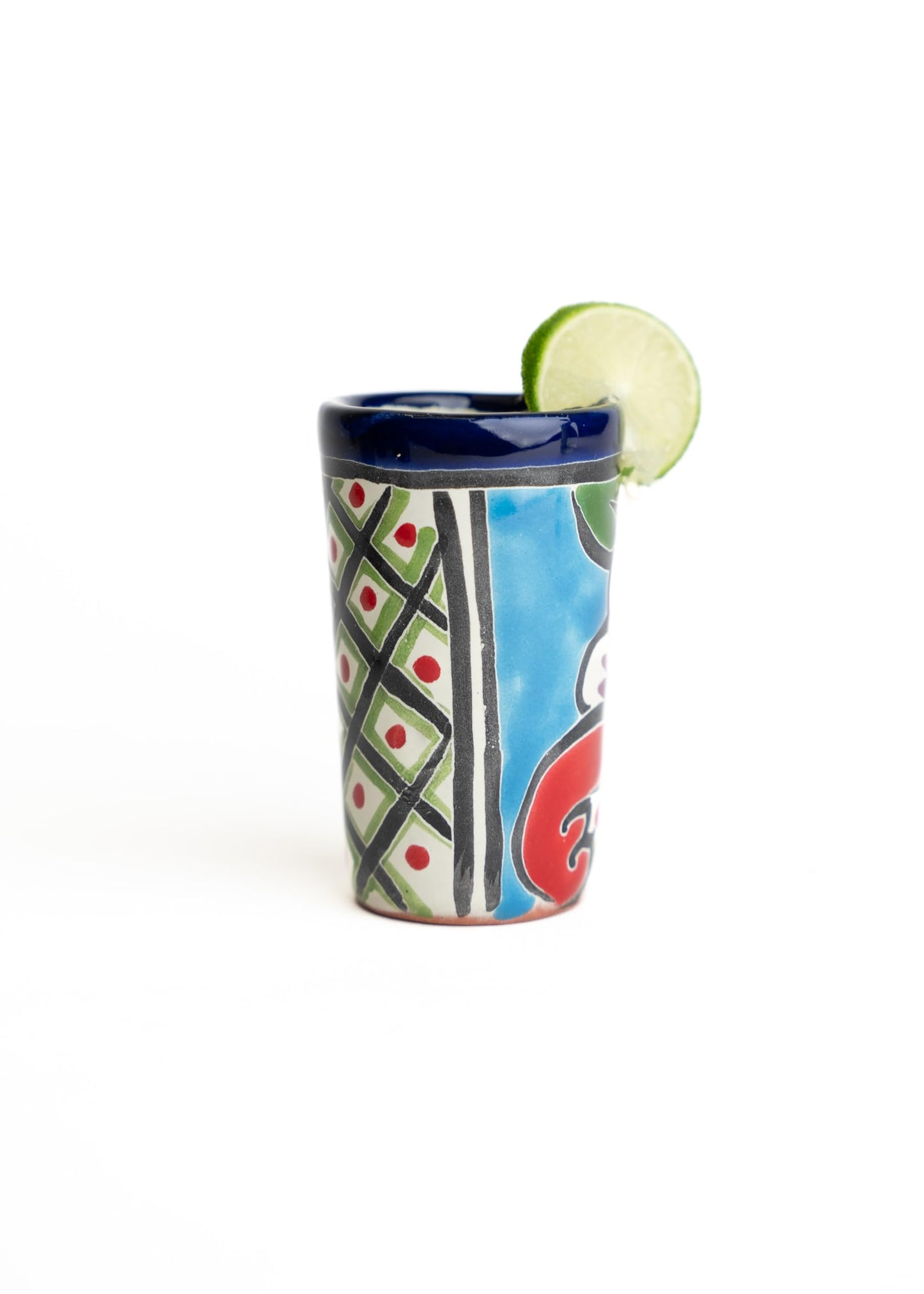 MEXTEQUIL - Talavera Shot Glasses Set of 4 Authentic Mexican Tequila Shot Glasses - Hand-painted - 2 Oz (Blue with Green)