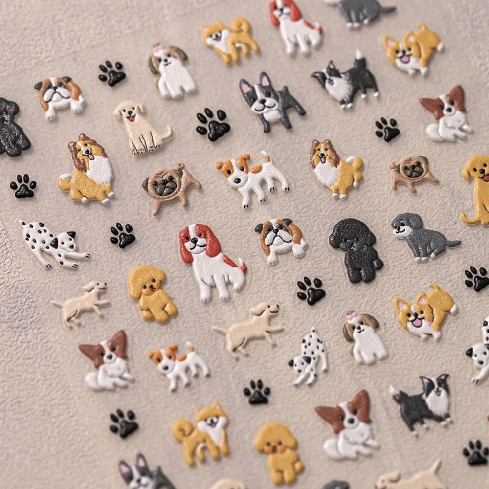 Dog Nail Stickers 5D Embossed Dog Nail Decals Luxury More Than 50 Pattern Design Nail Art Stickers Self-Adhesive Nail Art Accessories Animal Nail Supplies for Women Manicure