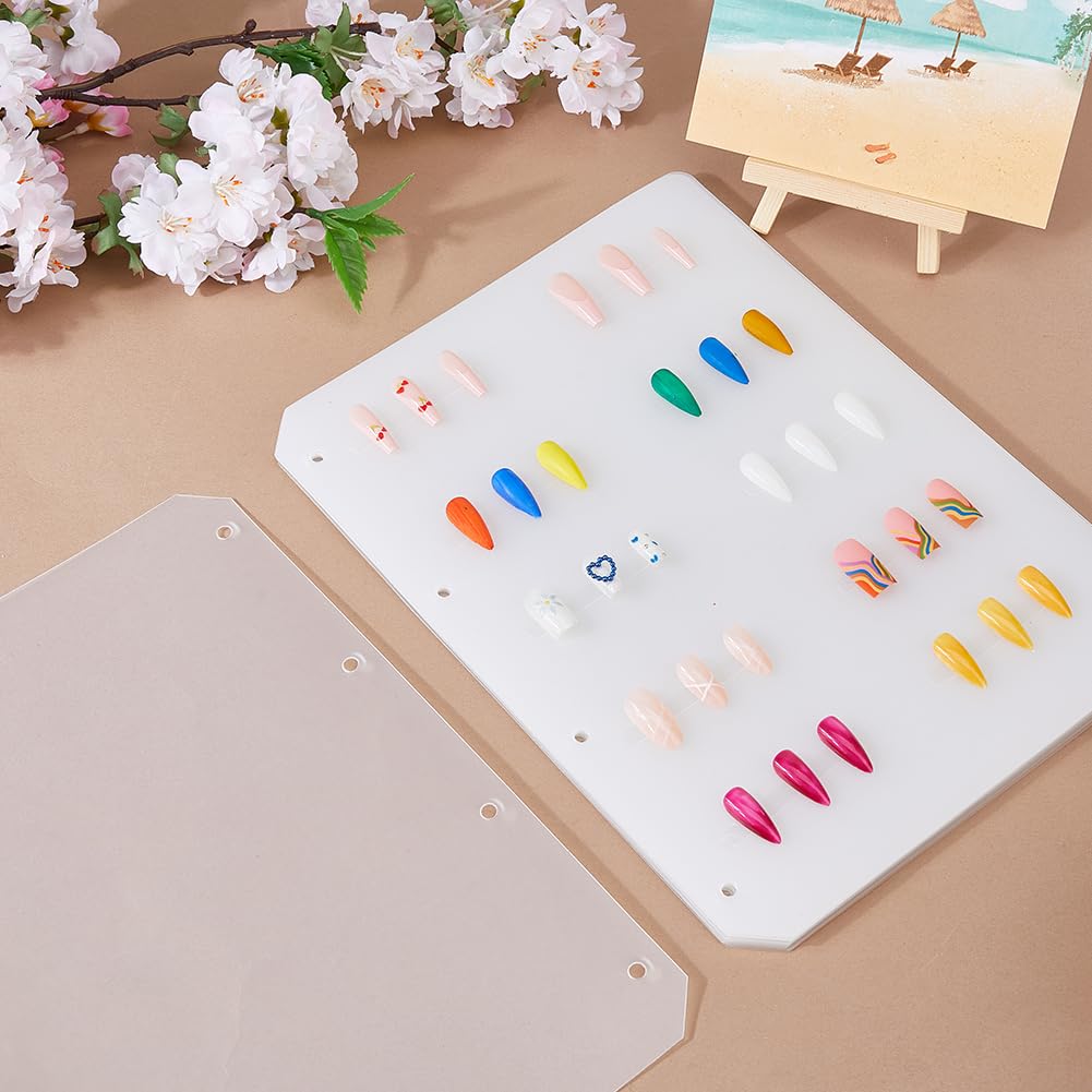 SUPERFINDINGS 16 Sheets Clear Press On Nail Organizer Pages 29.5x22cm Fales Nails Storage Insert Pages Polish Color Plastic Display Holder Binder Page (Suitable for A4 False Nails Binder Book)
