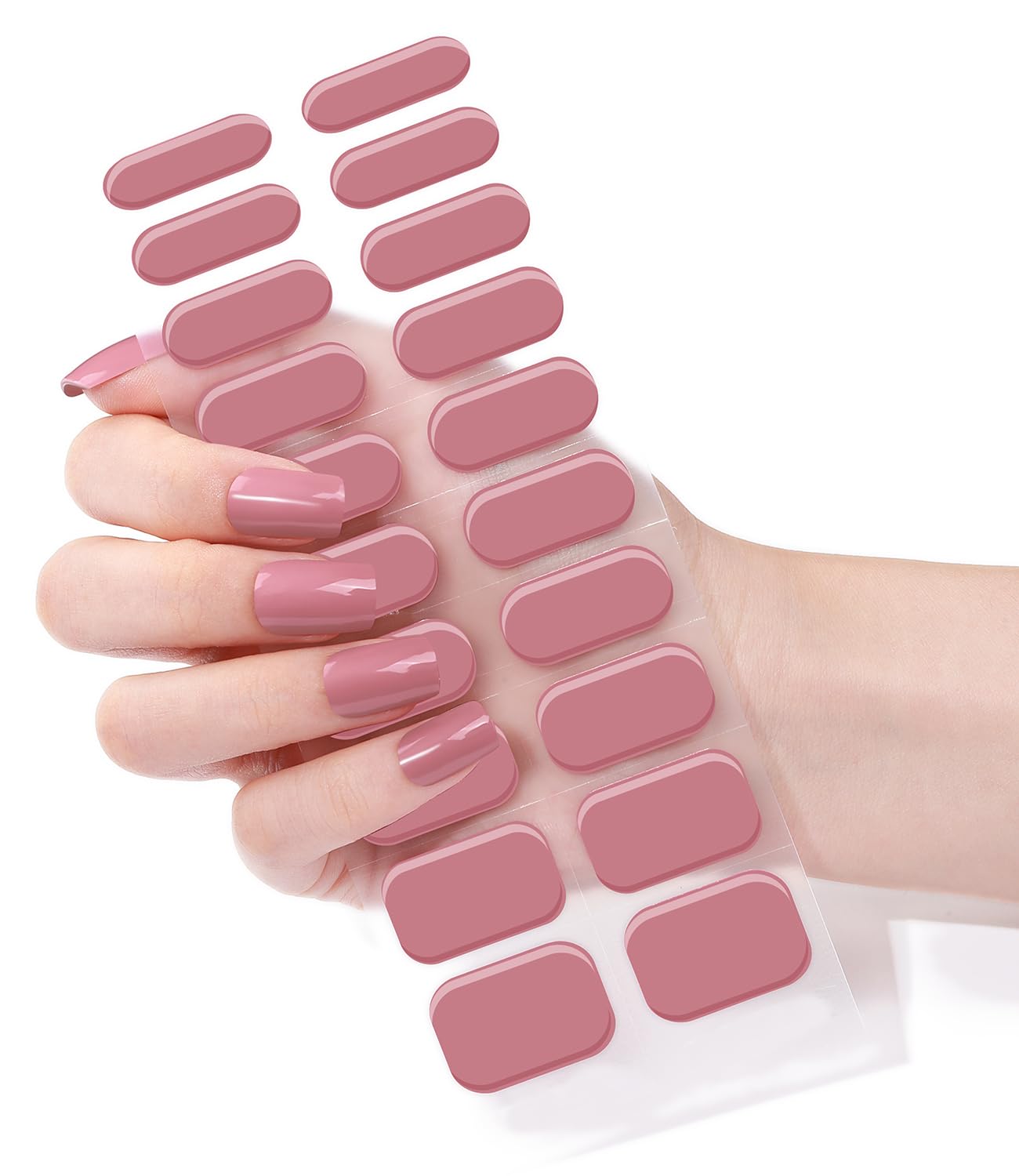 Semi Cured Gel Nail Strips, Rose Pink, 20pcs Gel Nail Stickers Work with UV, Easy to Use and Remove