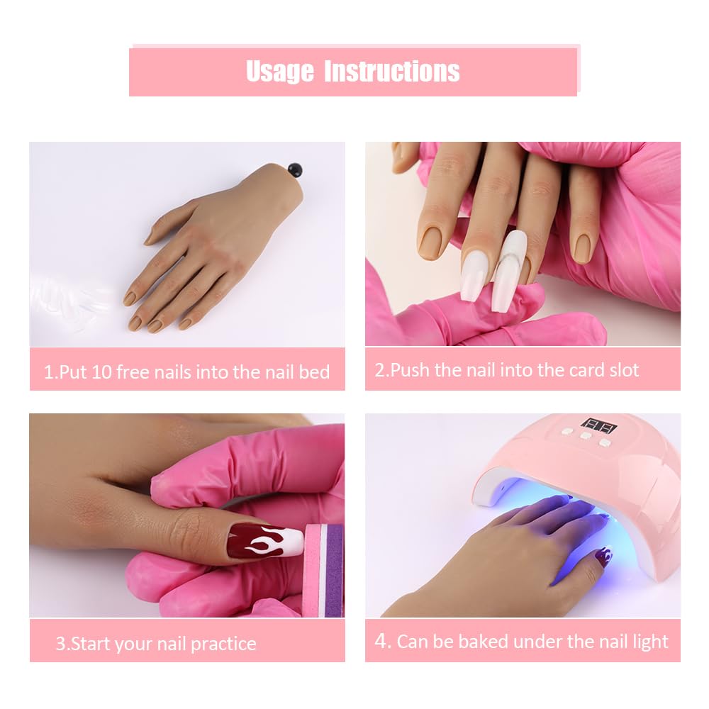 Nail Pratice Training Hand for Acrylic Nails with Stand Bracket,Soft Silicone Maniquin Hand, Flexible Bendable Nail Practice Fake Hand for Nails Art Practice Tool