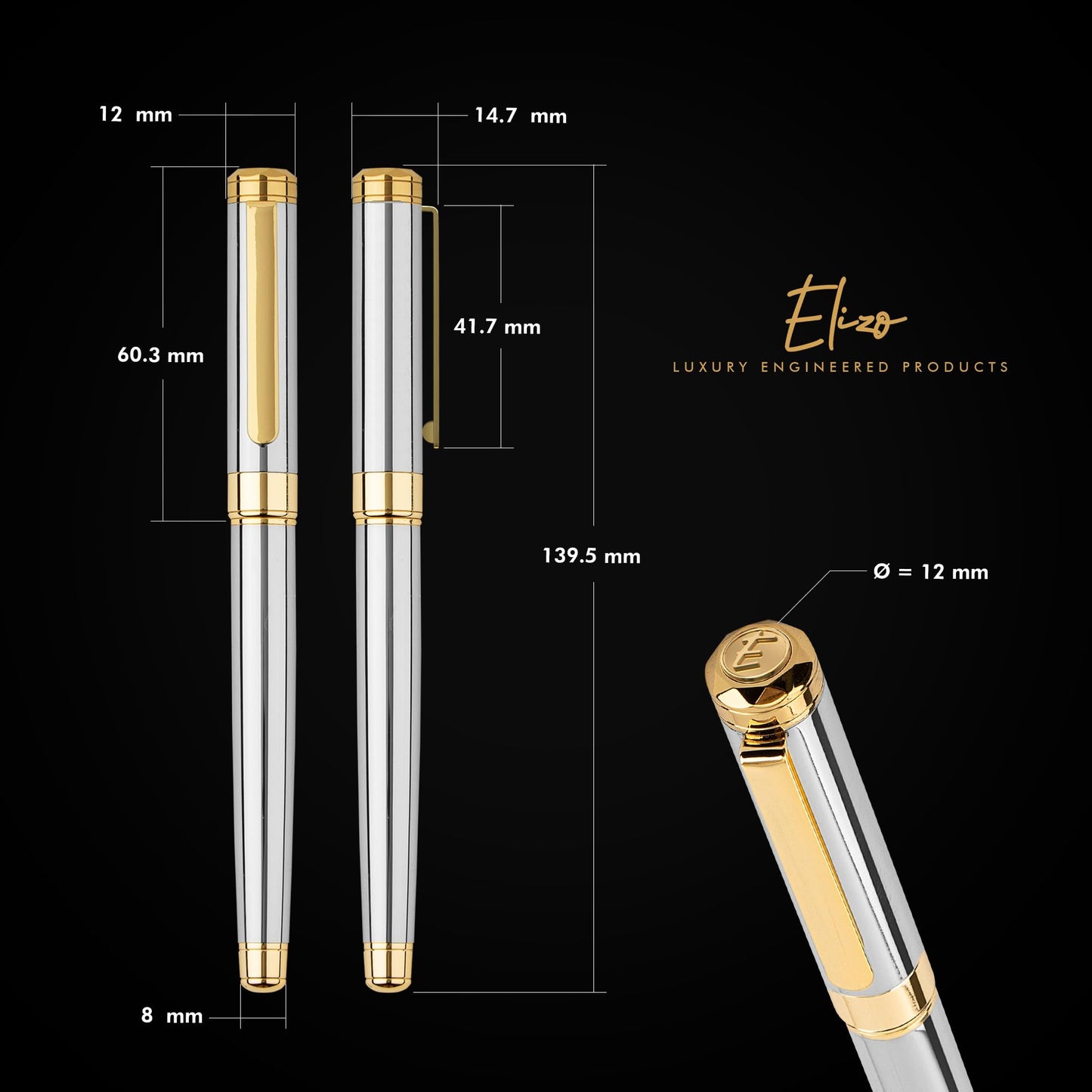 ELIZO Leather Portfolio & Rollerball Pen Bundle – Professional Padfolio Organizer with Antique Letter Strap & 24K Gold Trim Executive Pen, Schmidt Ink Business Writing Set
