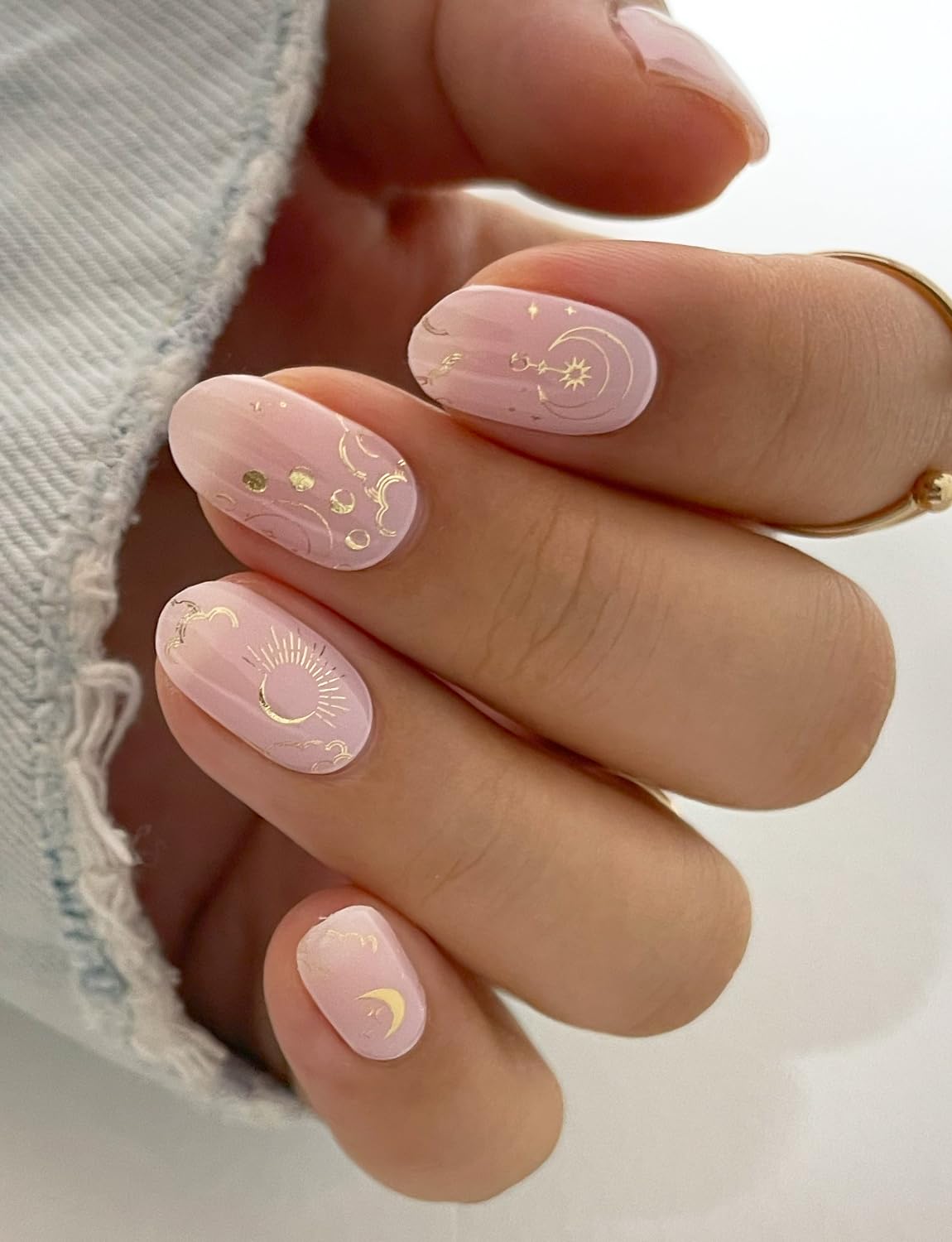 AutyaMee Semi Cured Gel Nail Strips (Sun & Stars), Pink, 20 Pcs Gel Nail Wraps, Stickers, UV Light Required, Salon Quality, Long Lasting