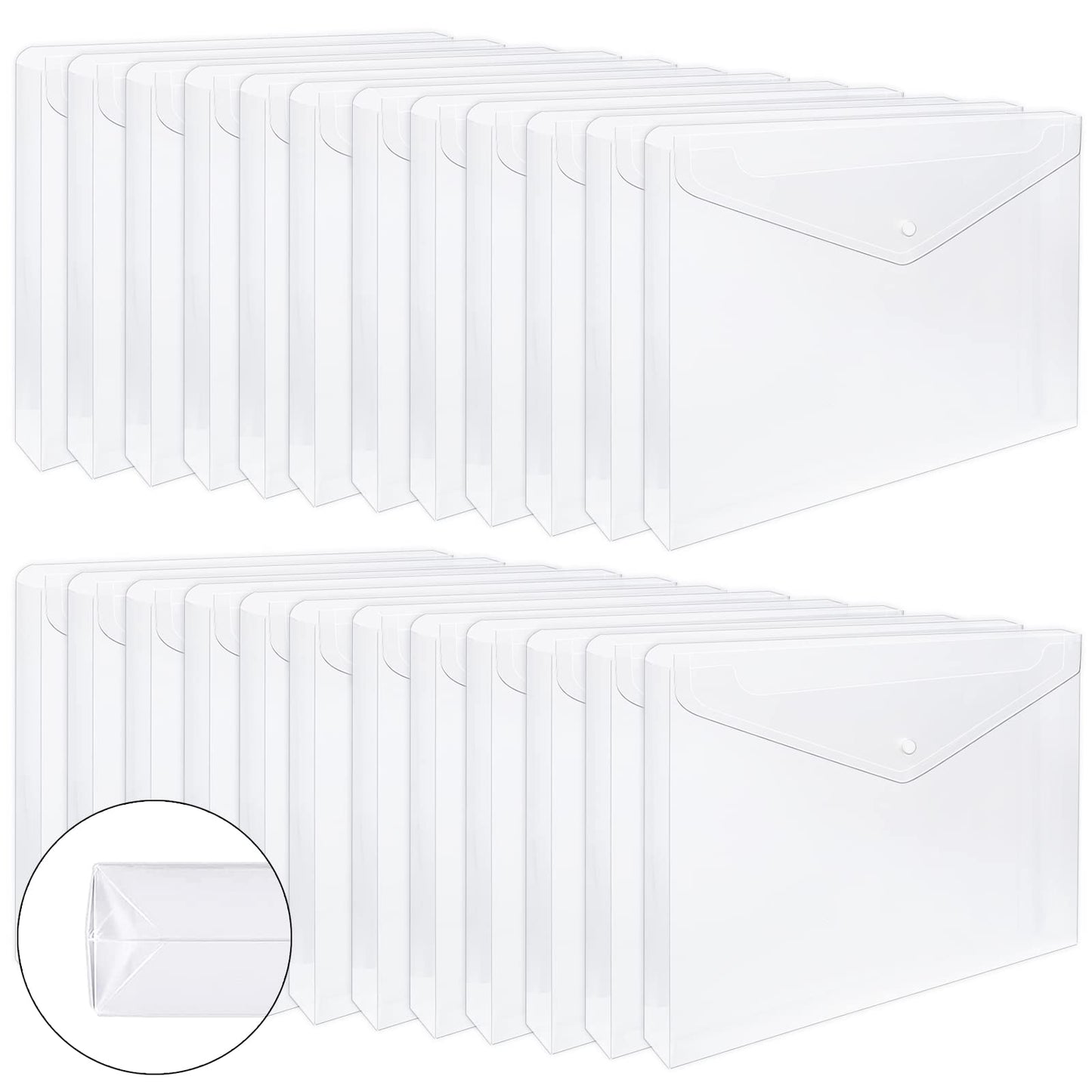 EOOUT 24pcs Clear Envelopes, Expandable Folders for Documents and Waterproof Folders with Snap Closure, A4 Size Letter Size, for School and Office Supplies