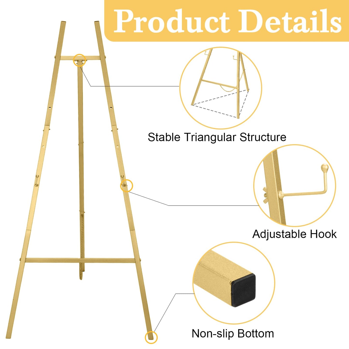 Yuntau 3 Pieces Gold Metal Easel Stand for Sign, 50 Inch Display Stand Adjustable 3 Tier Easel for Wedding Sign, Posters, Paintings, Exhibition