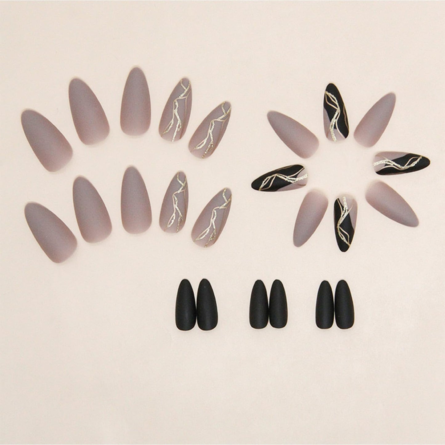 TOGZOM Almond False Nails, Gray, Medium Press on Nails, 24 Pieces, Glossy Finish, Acrylic, for Women Decoration