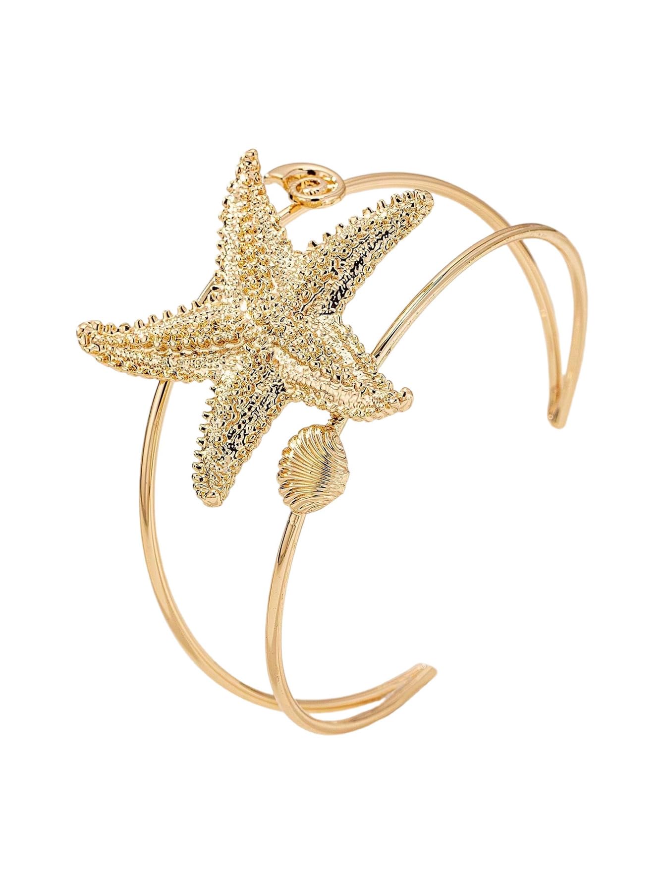 MakeMeChic Beach Gold Arm Cuff Jewelry for Women Bangle Band Armlet Flower Upper Arm Cuff Bracelet Summer Beach Essentials Gold Starfish A One-Size