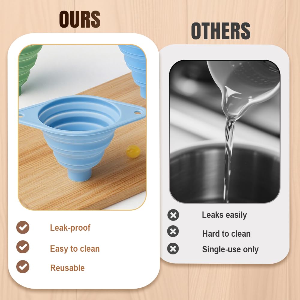 Kitchen Funnel Set, 2025 New Food Grade Silicone Collapsible Small Funnel for Kitchen Use, Kitchen Funnels for Filling Water Bottle Liquid Transfer Kitchen Gadgets (3 pcs)