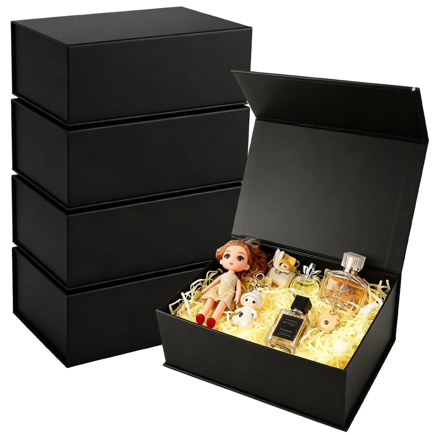 LDXDRU 5 Pack 10x7x4 Inches Magnetic Gift Box, Black Gift Boxes with Magnetic Lids, Black Magnetic Box for Wedding, Christmas, Birthdays, Mother's Day, Bridesmaid Proposal Boxes