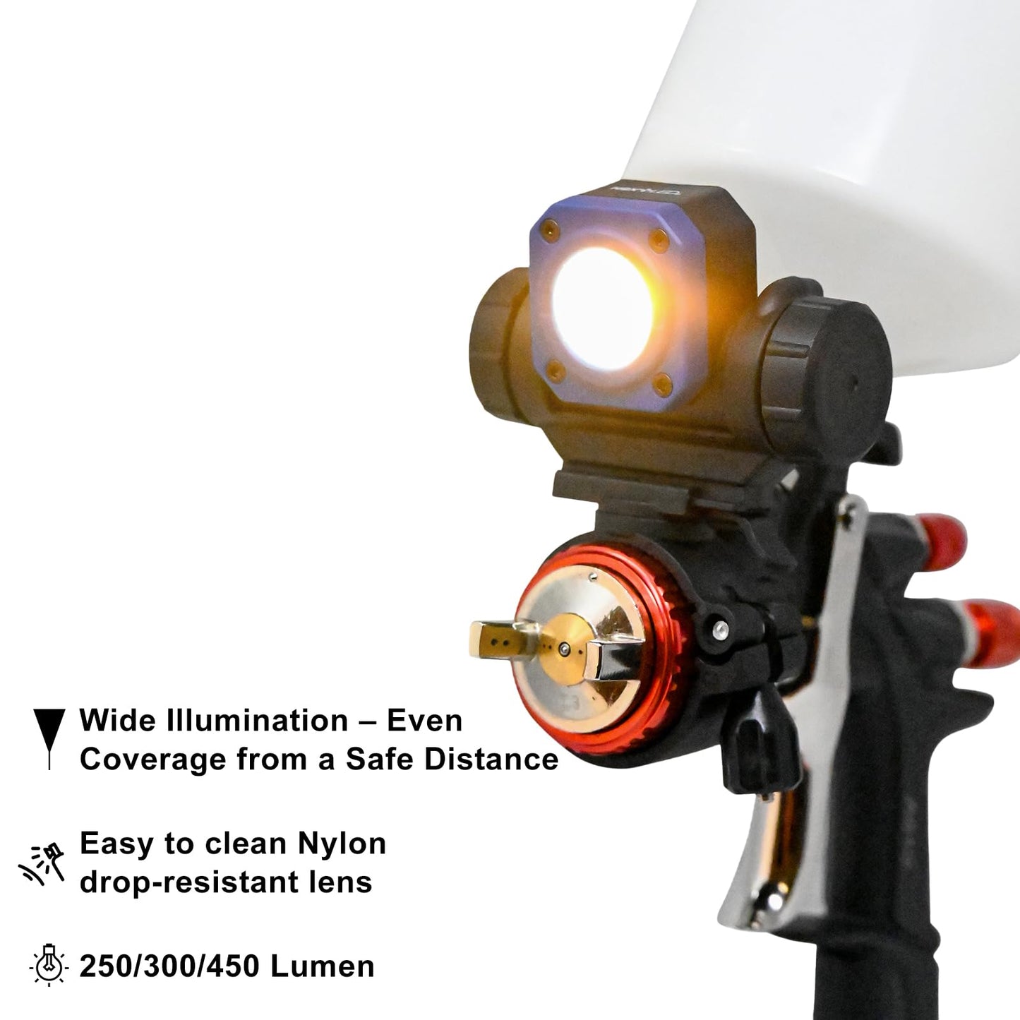 NextLED NT-R3202 Rechargeable Paint Spray Gun Light, CRI 95+ Color Match with 3 Lighting Modes (3000K/4400K/6300K), 450 LM, Mountable & Detachable, Wide Beam, Universal Auto Paint Gun Light Bracket