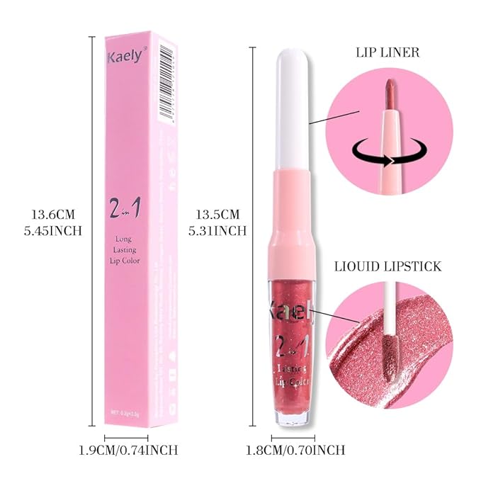 Kaely 2-in-1 Mauve Red Metallic Lipstick and Lip Liner, Shimmer Liquid Metallic Lipsticks for Women, Glitter Lip Gloss Stain Long Lasting Waterproof Smudge Proof 24 Hour, Vegan Makeup, 13