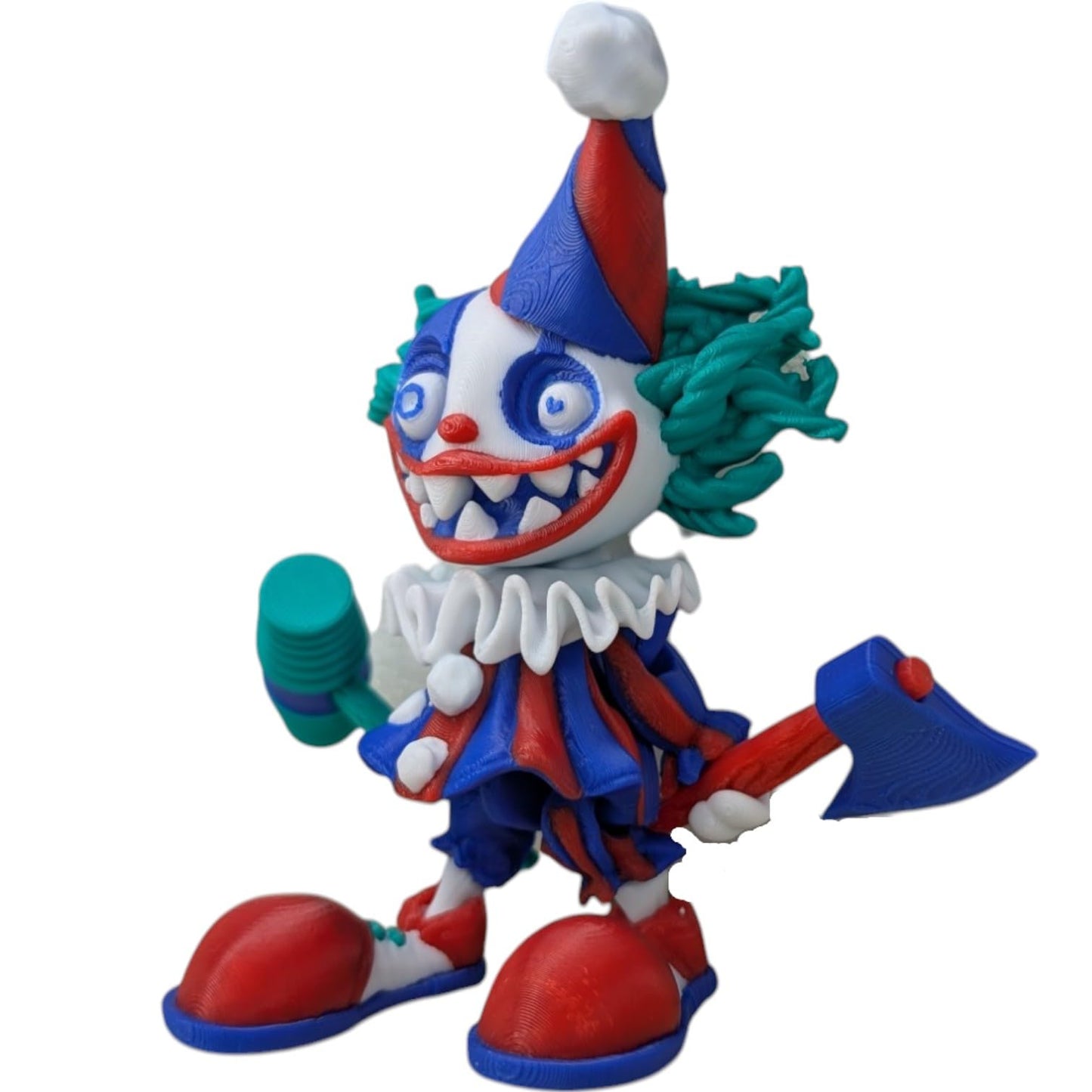 Articulated Creepy Clown Collectible Figurine with Axe & Mallet - 3D Printed in Canada