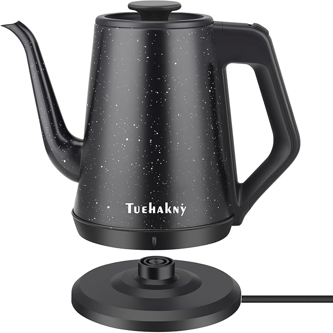Gooseneck Electric Kettle 1.0L, 1000W Quick Heat-Up In 3 Min, 100% Stainless Steel Tea Kettle, Pour Over Coffee Kettles For Office/Travel/Kitchen, Auto Shut-Off Protection, Black Star Design, BPA-Free