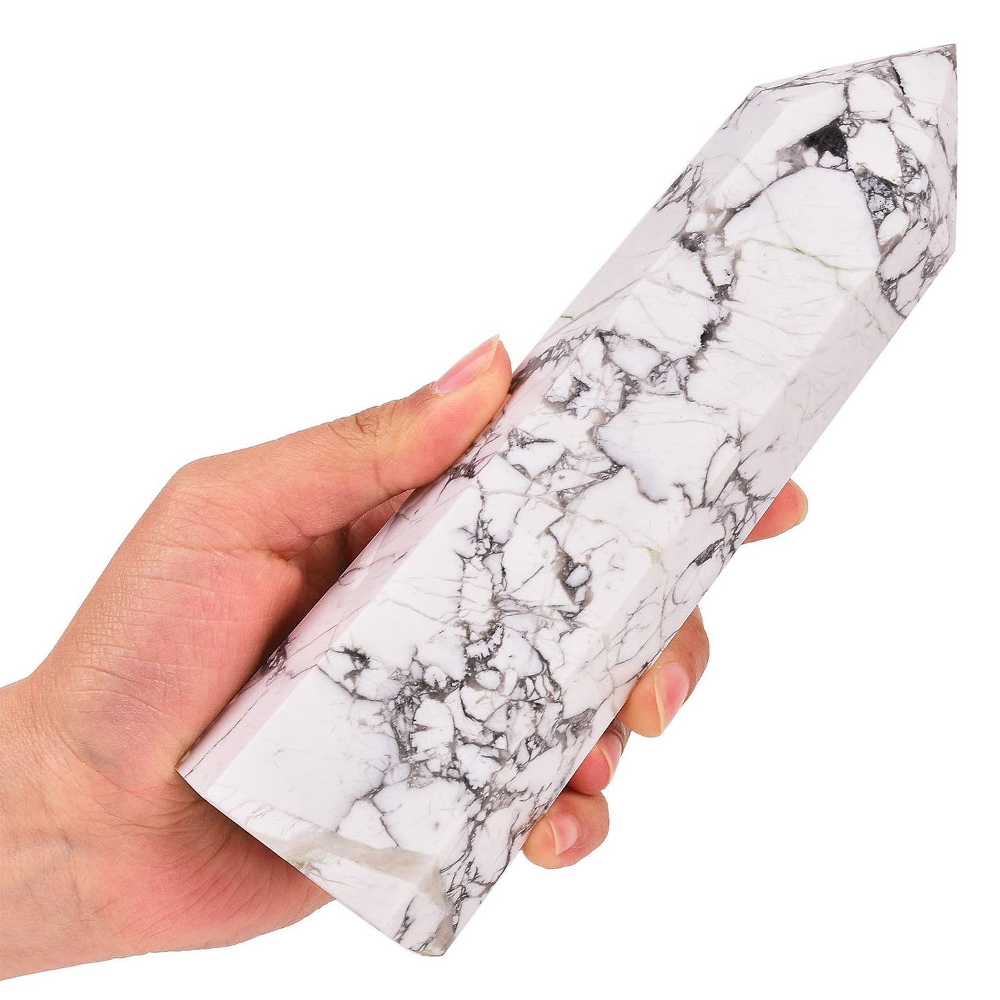 AMOYSTONE White Howlite Stone Tower Large Healing Crystal Obelisk Wand Crystal Decor Spiritual Gifts 1.1-1.7 LBS