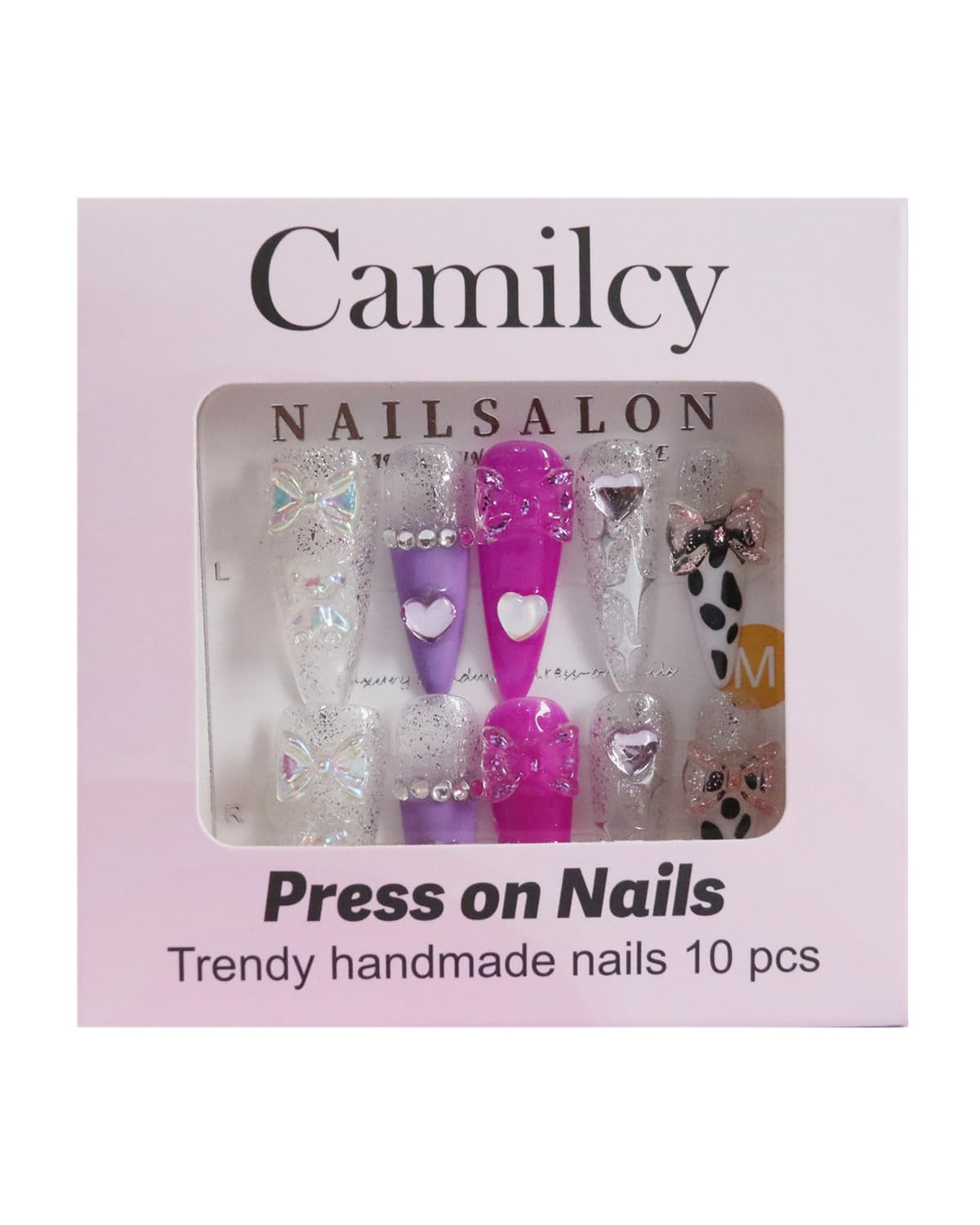 CAMILCY Handmade Nails Press on Long Gradient Blue Black Silver Halloween Star Design Hand painted Reusable Gel UV Finished Pre shaped Artificial False Nails for Women 10pcs 3D Nails (A019, S)