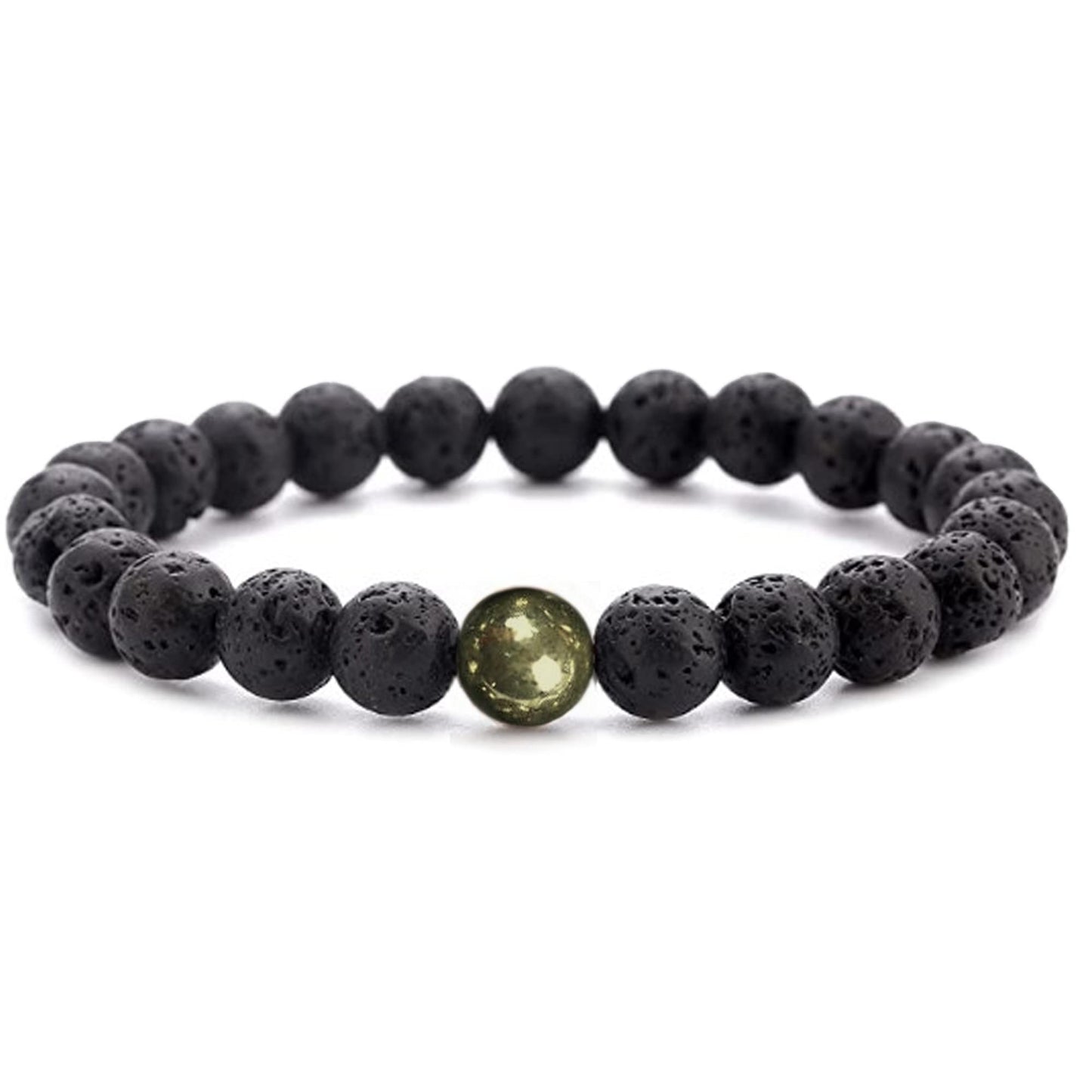 WFJ Black Lava Rock Pyrite Beads Natural Stone Bracelets Set of 2 Healing Crystal Energy Activation Chakra Reiki Elastic Stretcht Diffuser Yoga 8mm