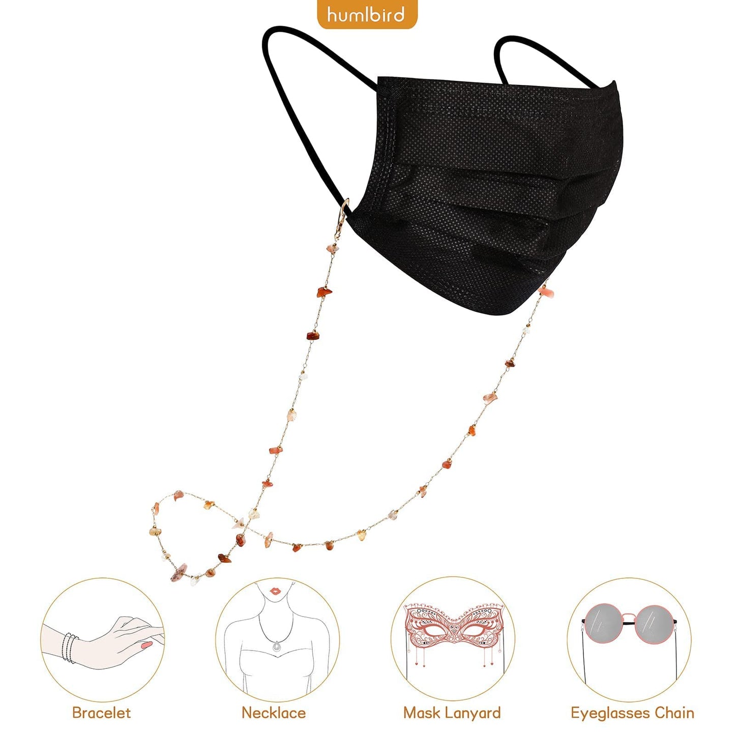 humlbird Eyeglass Chain for Women Stylish Mask Lanyard Natural Crystal Mask Chain Eye Glasses Holder Strap, Agate