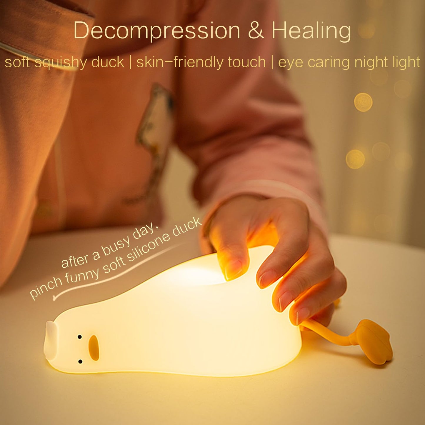 YR YRHH-PET Existential Crisis Duck Lamp, Squishy Kids Cute Lying Flat Duck Night Light, Rechargeable Ducky Lay Touch Lamp, College White Elephant Gifts, Mom Mothers Day Gift, Fun Decor, Safe Silicone