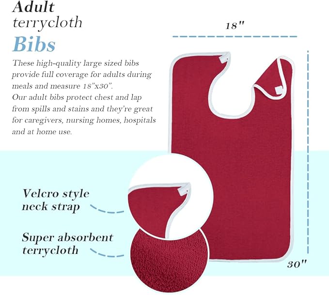 Avalon Towels Adult Bibs for Women 100% Cotton Bib for Adults for Eating - Terry Cloth Adult Bibs for Men Clothing Protectors