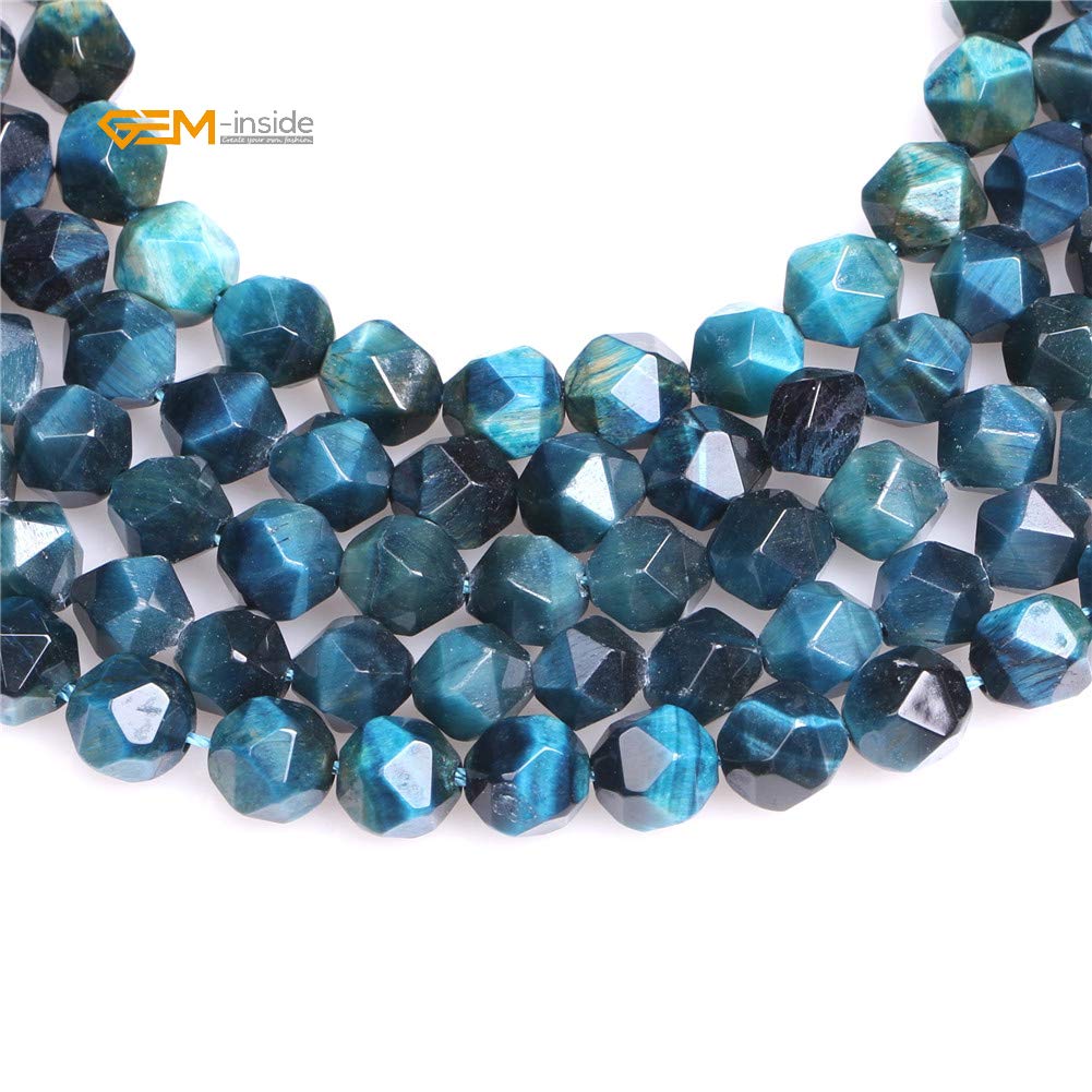 GEM-Inside Cyanite Tiger Eyes Gemstone 8mm Faceted Loose Beads Blue Beads for Jewelry Making 15"