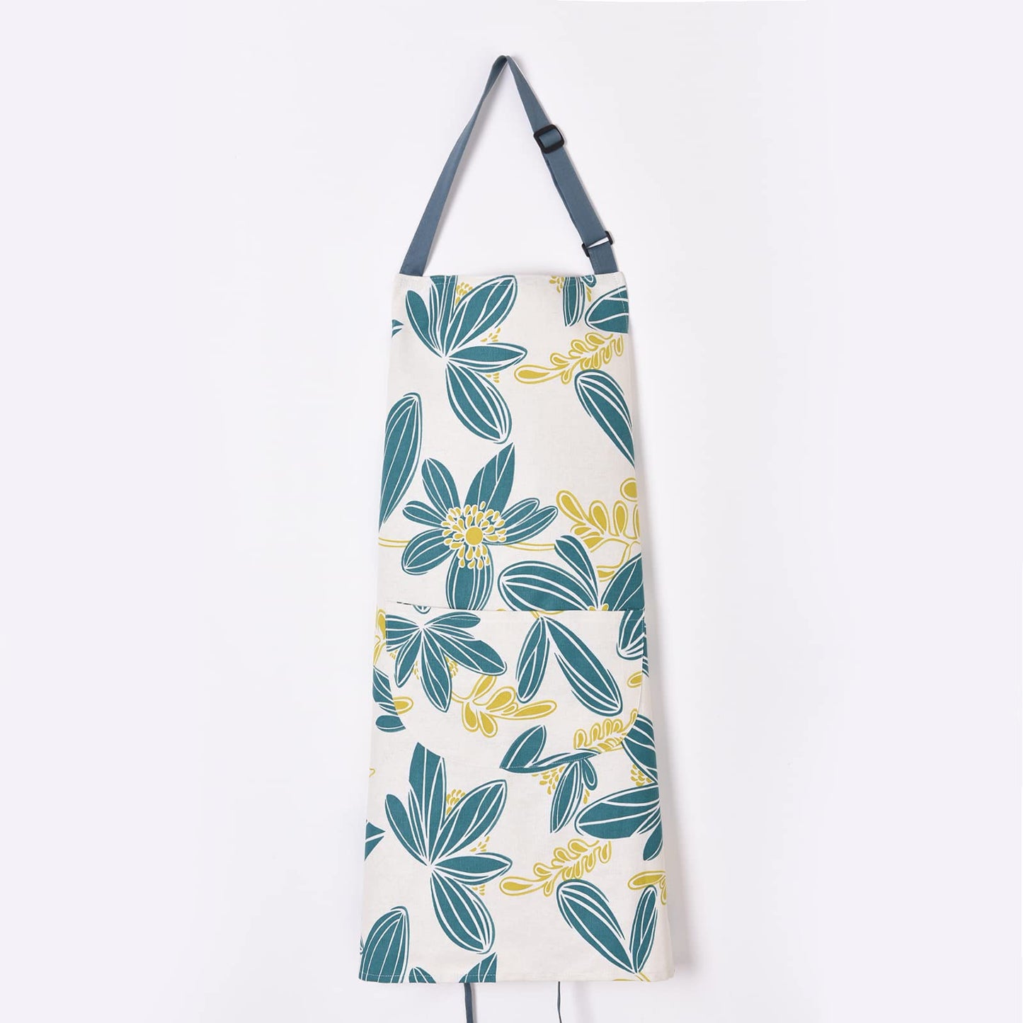 ARBINSON 2 Pack Floral Apron for Women with Pockets, Adjustable Cotton Chef Aprons for Kitchen, Cooking, BBQ & Grill (Turquoise/Leaf)