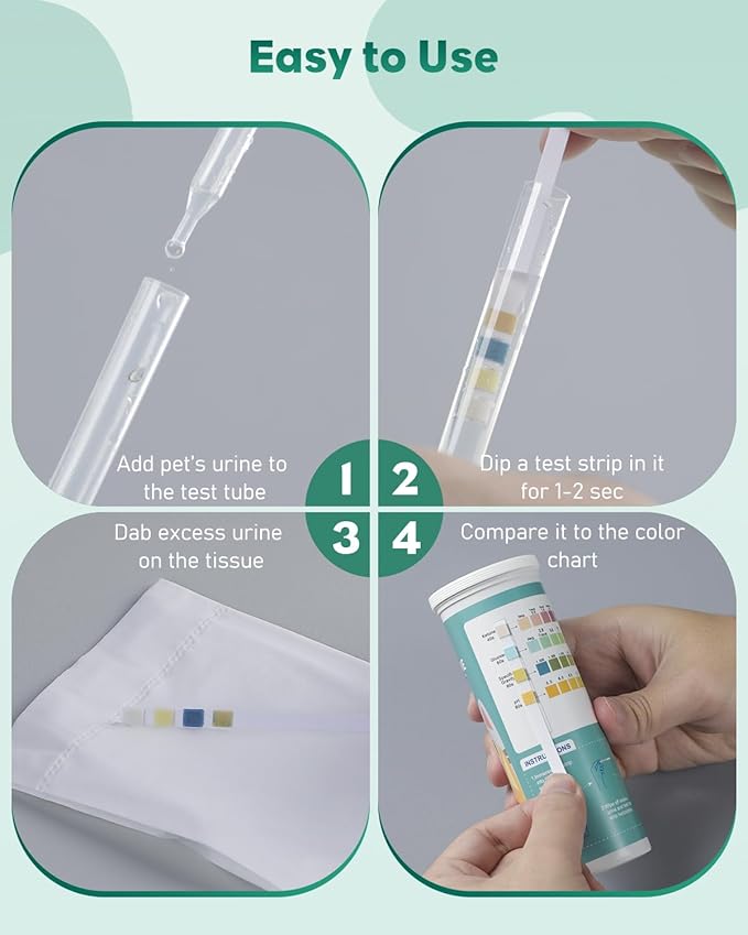 Pawfly Urine Test Strips, 100 Strips, Pet Urine Testing Strips for Ketone, Glucose, Specific Gravity & pH, Urinalysis Test Strips for Vets