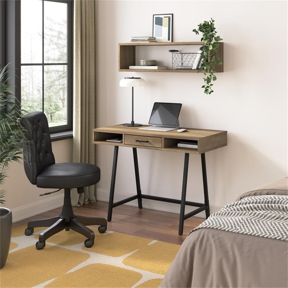 Bush Home Steele 40W Writing Desk in Reclaimed Pine | Compact Computer Table with Storage for Home Office, Study Room, or Entryway