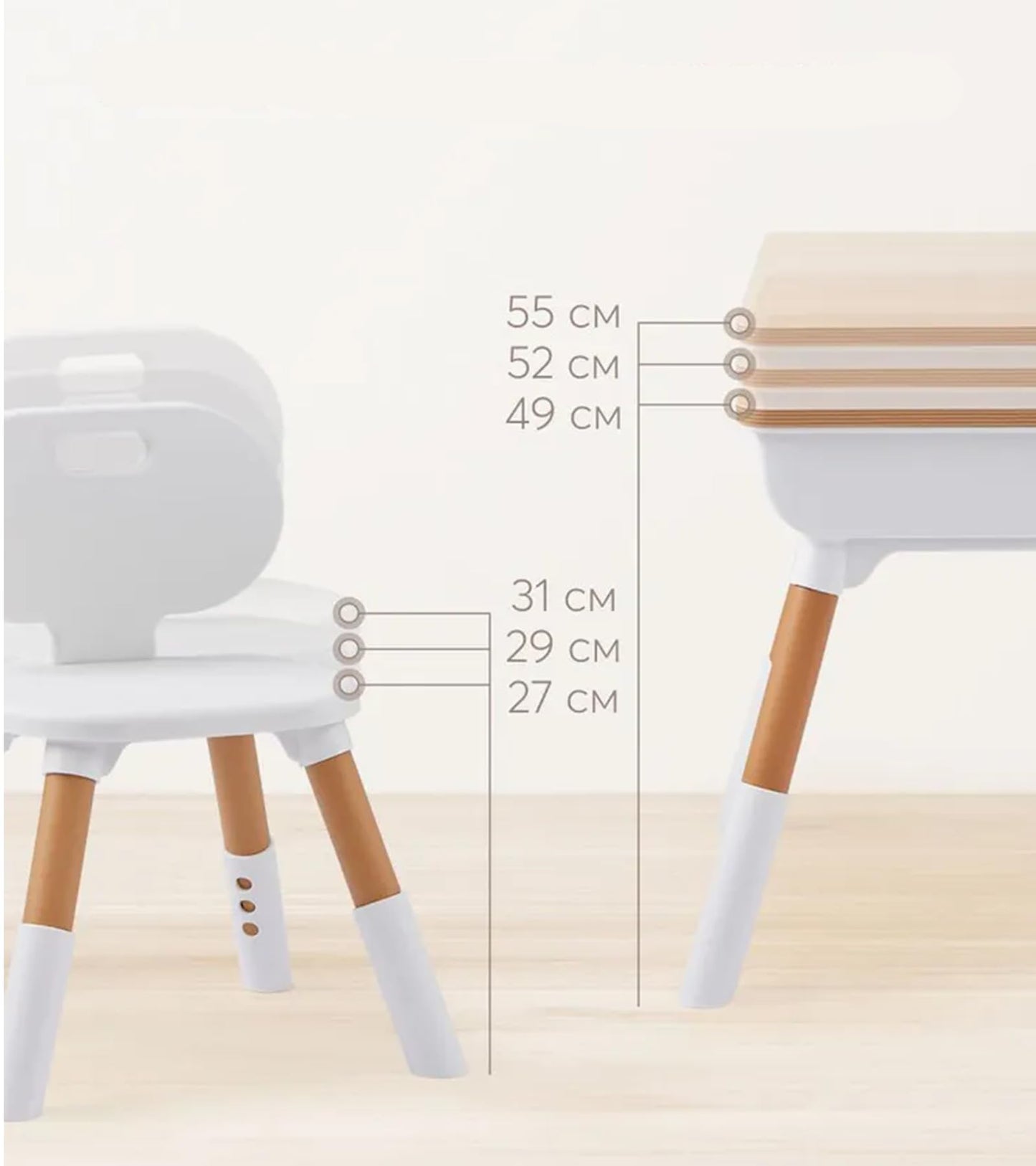 Tonlevo Toddler Desk & Chair Set - Adjustable Height Kids Table with Storage, Solid Wood Legs, Ergonomic for Arts & Crafts, Learning, Snacks & Play (Ages 1-8) - Tool-Free Assembly, White/Natural Wood