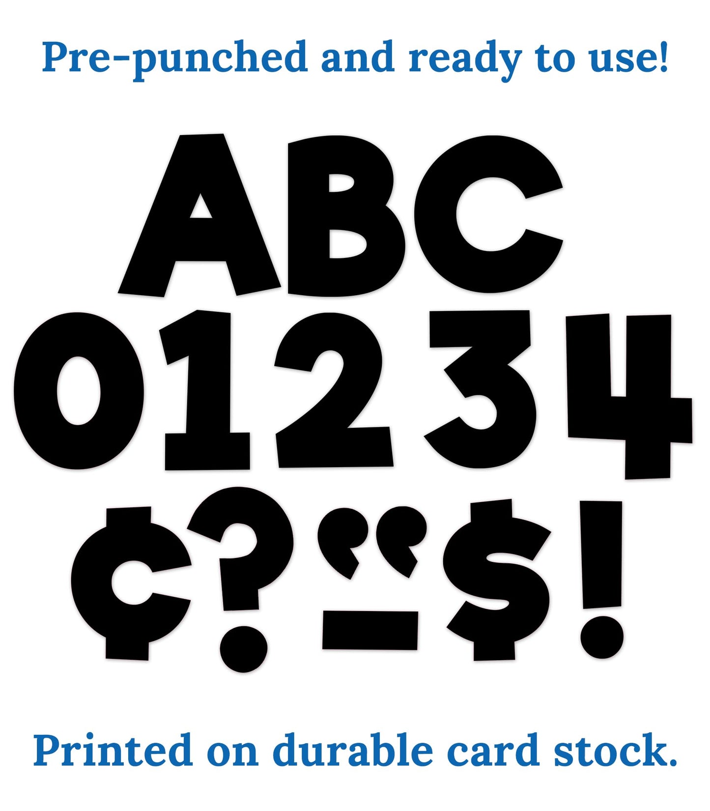 Carson Dellosa 219-Piece Black Cutout Letters, 4" Upper and Lowercase Alphabet, Numbers, Punctuation, and Symbols for Bulletin Board, Posterboard, Party, and Classroom Decor