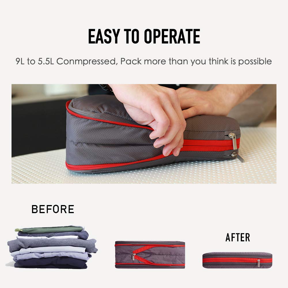 Bee Nesting BeeNesting Waterproof Compression Packing Cubes 5/6/8 sets, Large Travel Packing organizers for Carry on Luggage, 2 Sides Expandable Storage Bags (Blue Red, 9L)